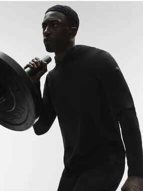 Alo Yoga Conquer Reform Hooded Long Sleeve Sz S Black EUC